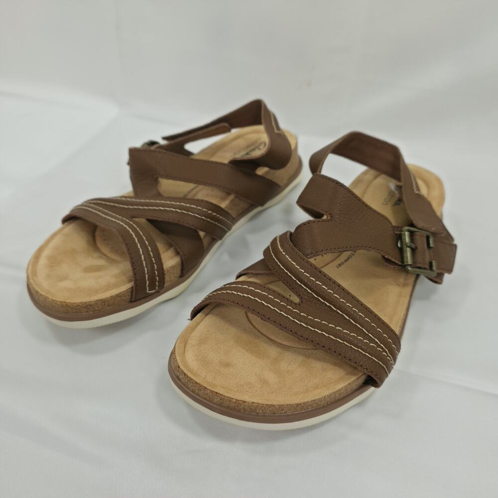 Clarks Brynn Step Womens 11 Brown Leather Comfort Walking Strappy Sandals